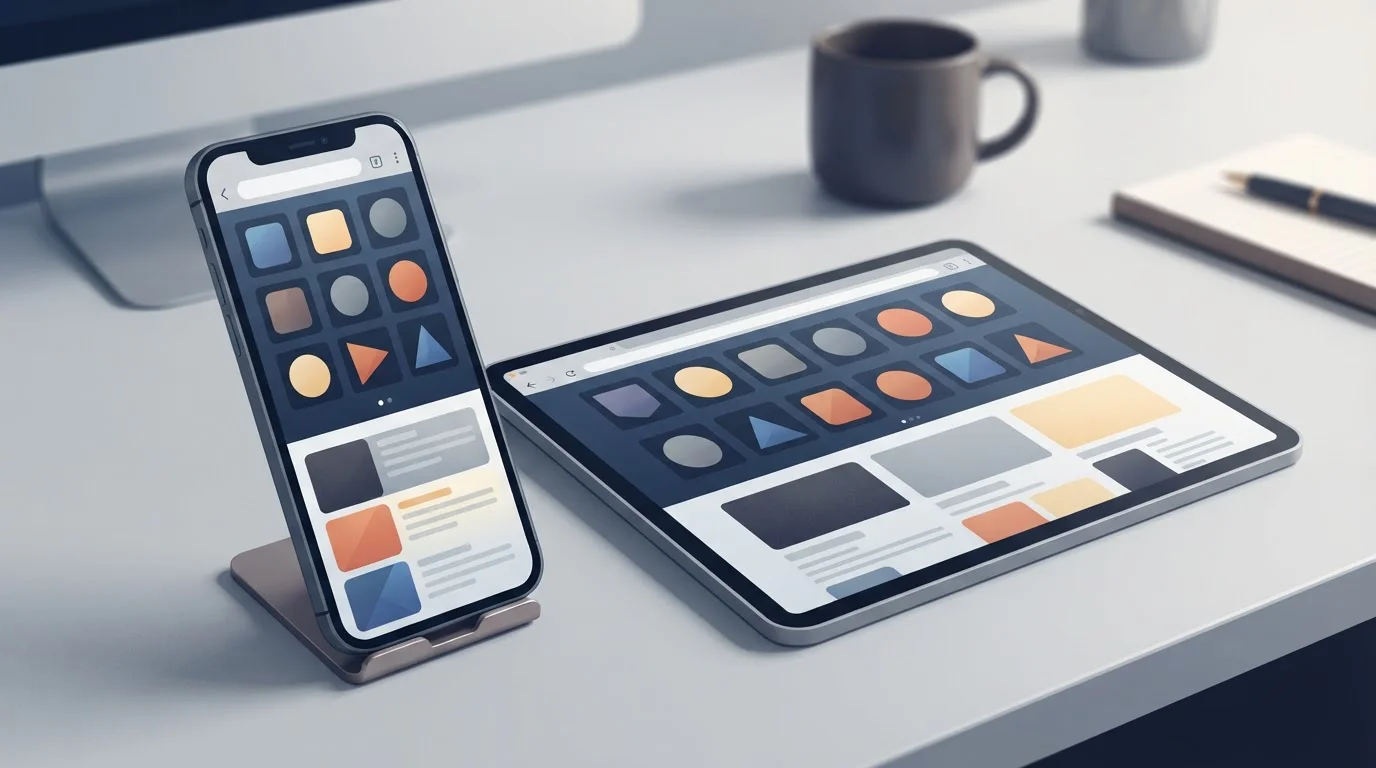 Illustration einer responsiven Casino-Nutzung auf Smartphone und Tablet ohne echte Markenoberfläche