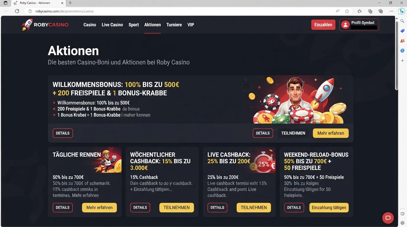 Aktuelle Roby Casino Aktionen für Casinokunden